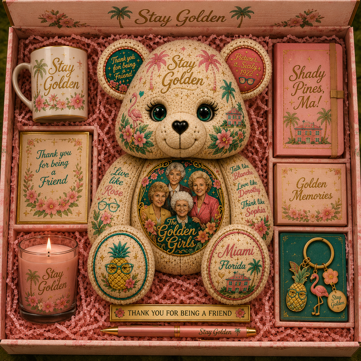 Golden Girls Bear Custom Shaped Pillow – Stay Golden, Thank You for Being a Friend Gift