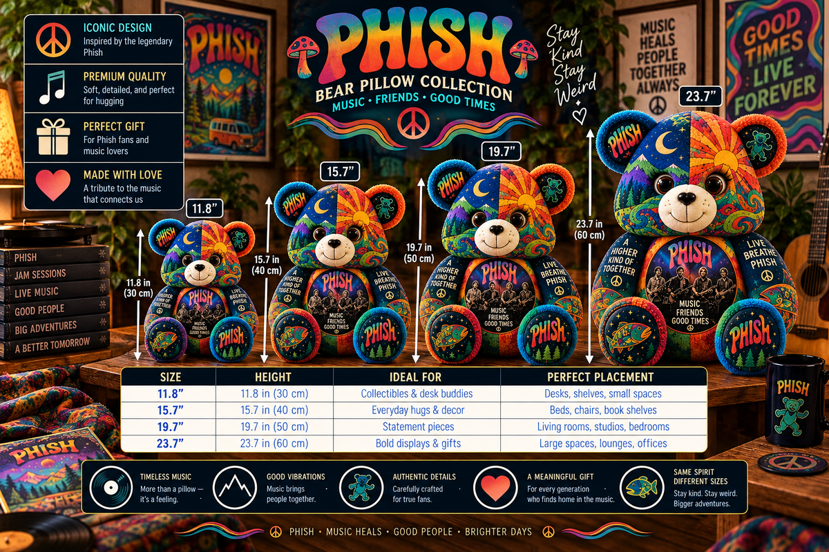 Phish Bear Custom Shaped Pillow – Psychedelic Jam Rock Music Fan Gift