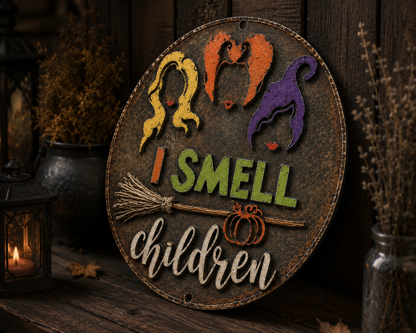 I Smell Children Metal Sign, Funny Witch Halloween Sign, Spooky Witch Wall Decor, Halloween Witch Lover Gift