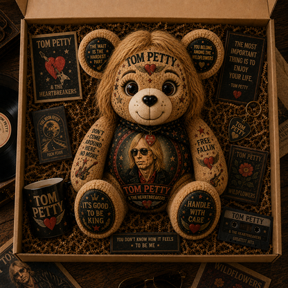 Tom Petty Free Fallin’ Bear Custom Shaped Pillow – The Heartbreakers Classic Rock Music Lover Gift