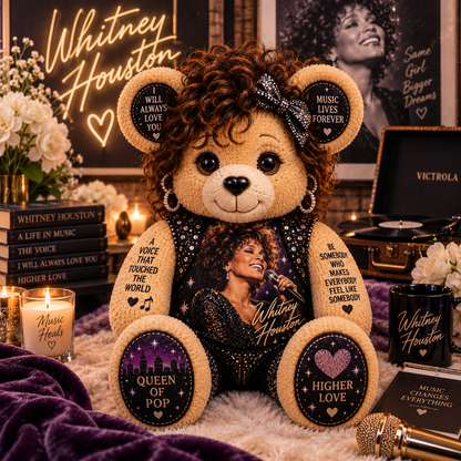 Whitney Houston Custom Shaped Bear Pillow – Music Legend Inspired Gift for Fans