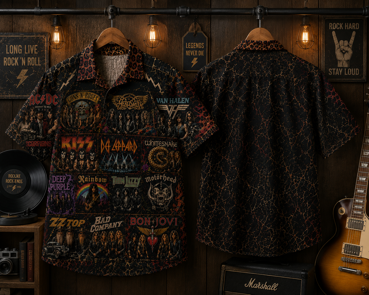 Rock Never Dies Hawaiian Shirt - Vintage Music Fan Gift