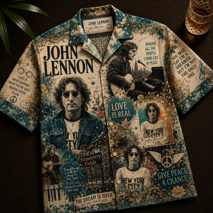 John Lennon Imagine Hawaiian Shirt – Give Peace a Chance Music Fan Gift, Classic Rock Legend Button-Up Shirt