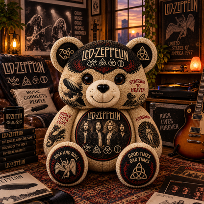 Led Zeppelin Bear Custom Shaped Pillow – Rock Music Legend Gift