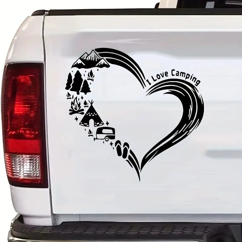 “I Love Camping” Heart-Shaped Vinyl Sticker Black