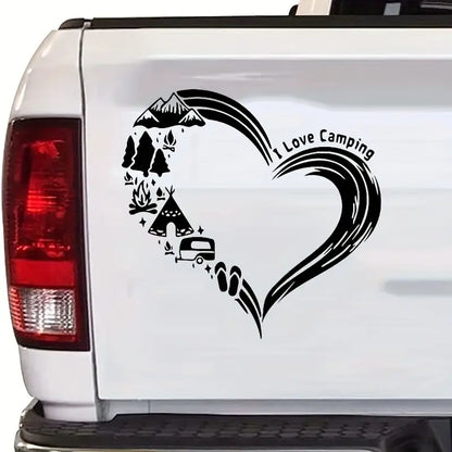 “I Love Camping” Heart-Shaped Vinyl Sticker Black