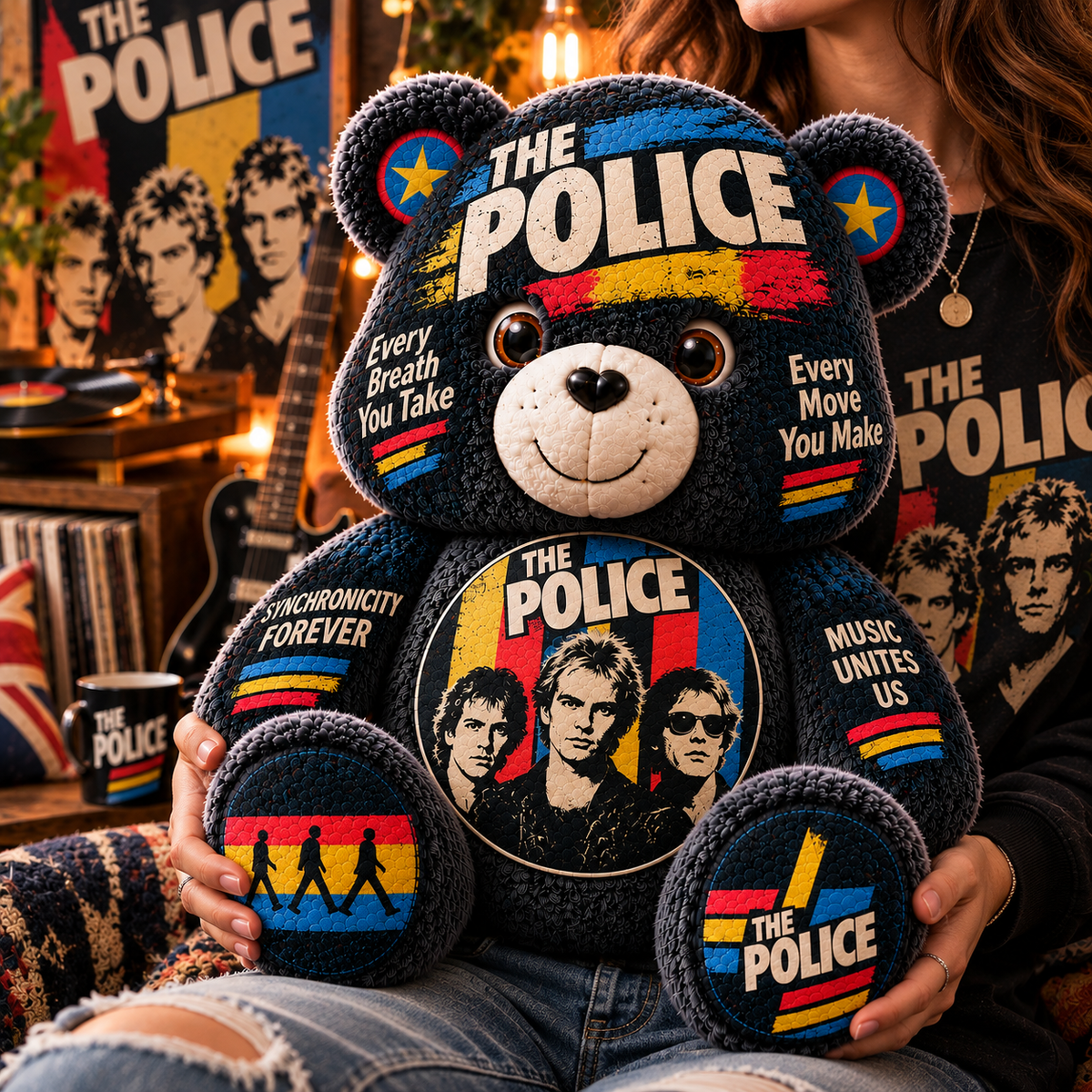 The Police Custom Shaped Bear Pillow – Every Breath You Take Classic Rock Inspired Gift for The Police Fans
