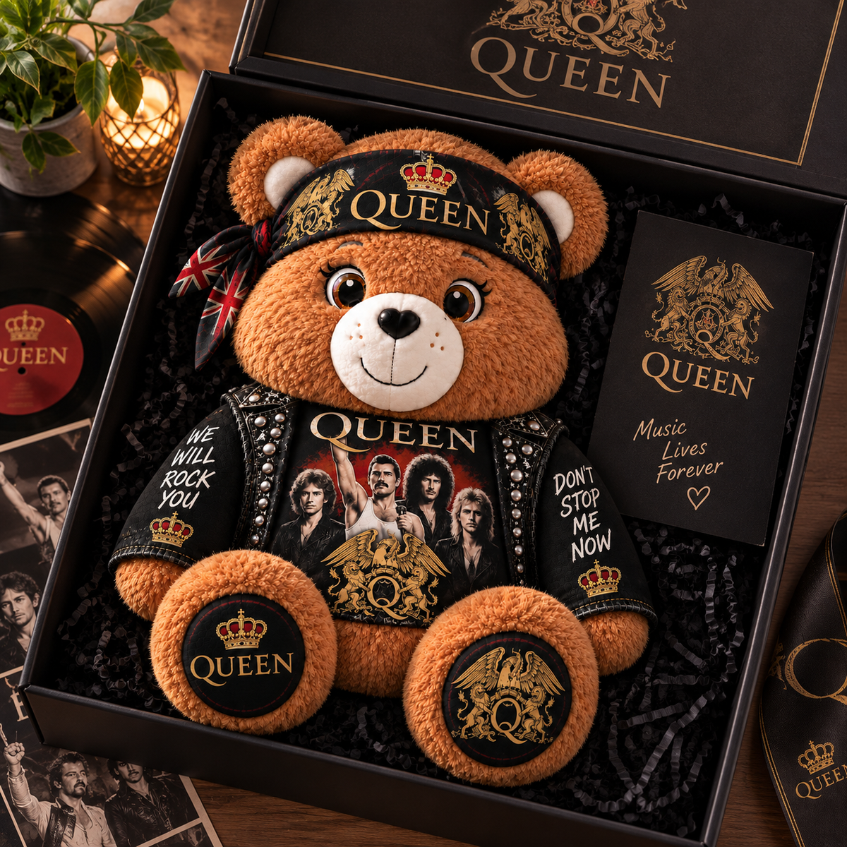 Queen Custom Shaped Bear Pillow – Classic Rock Inspired Gift for Queen & Freddie Mercury Fans