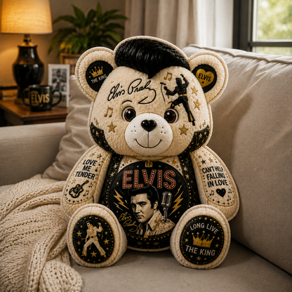 Elvis Presley Bear Custom Shaped Pillow – Gift for Elvis Fans & Rock ’n’ Roll Lovers