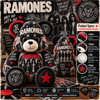 Ramones Bear Custom Shaped Pillow – Hey Ho Let’s Go Punk Rock Music Fan Gift