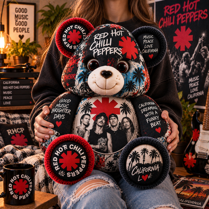 Red Hot Chili Peppers Custom Shaped Bear Pillow – Alternative Rock Music Inspired Gift for Fans