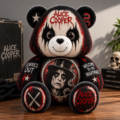 Alice Cooper Custom Shaped Bear Pillow – Shock Rock Music Inspired Gift for Alice Cooper Fans