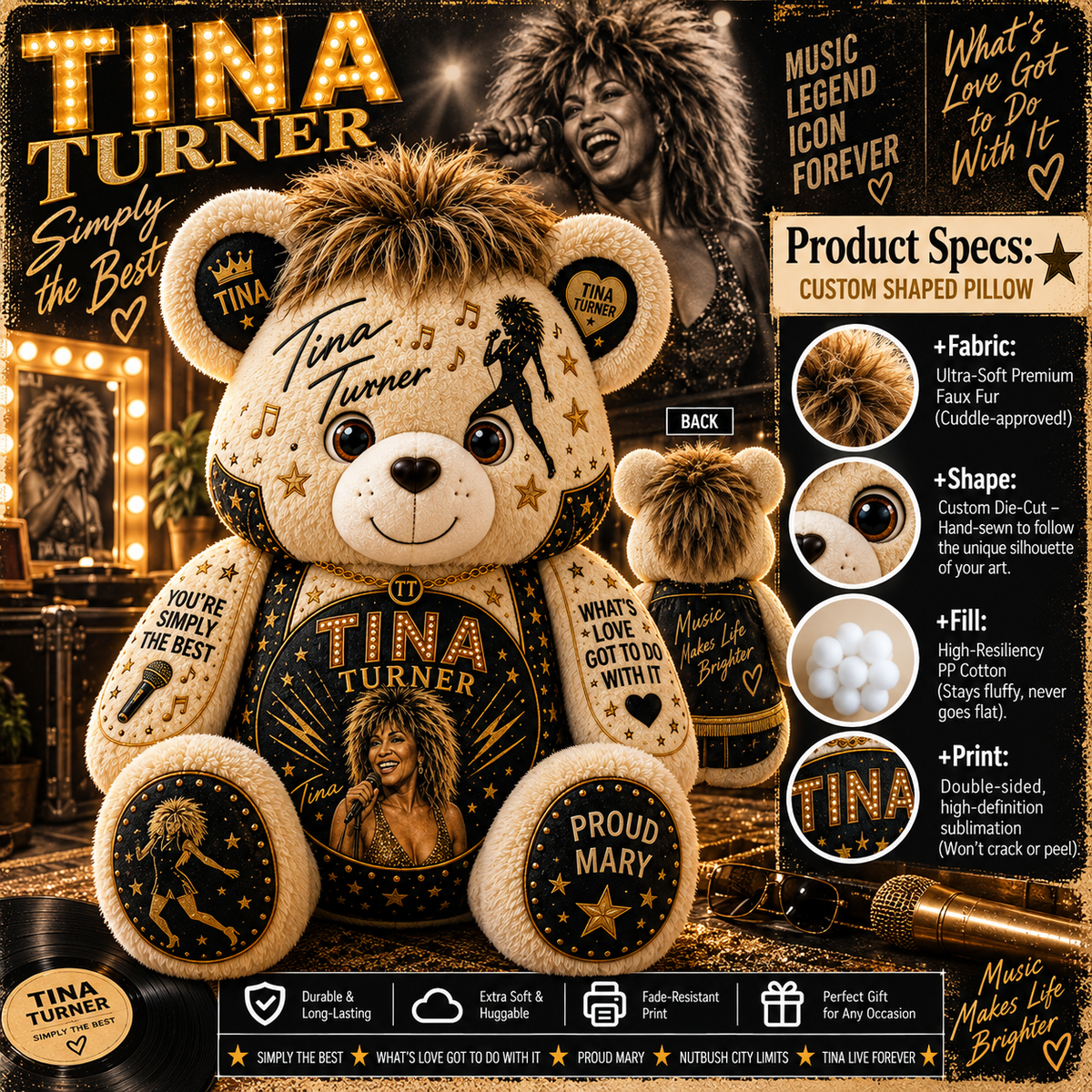 Tina Turner Bear Custom Shaped Pillow – Music Legend Fan Gift