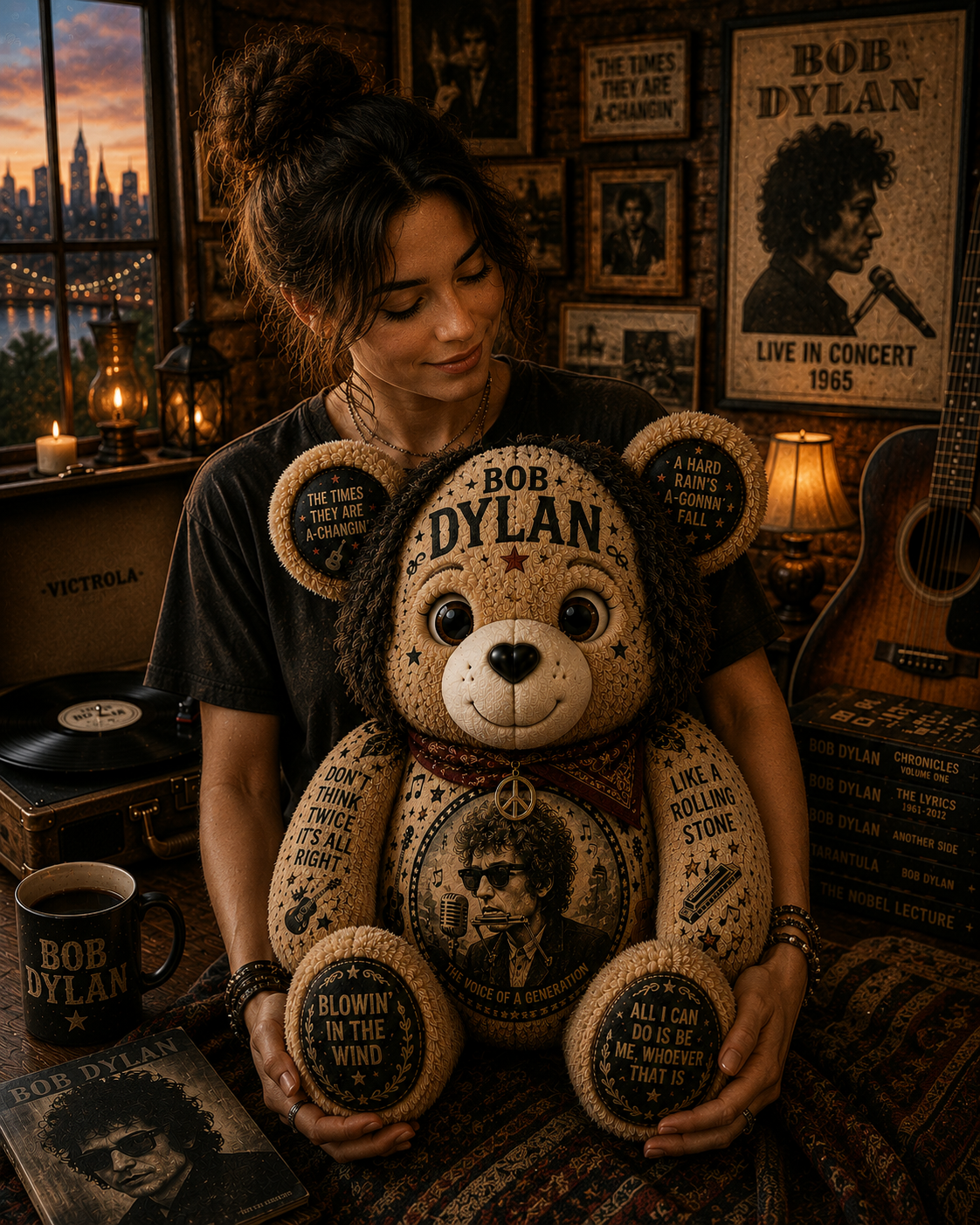 Bob Dylan Blowin’ in the Wind Bear Custom Shaped Pillow – Folk Rock Legend Music Lover Gift