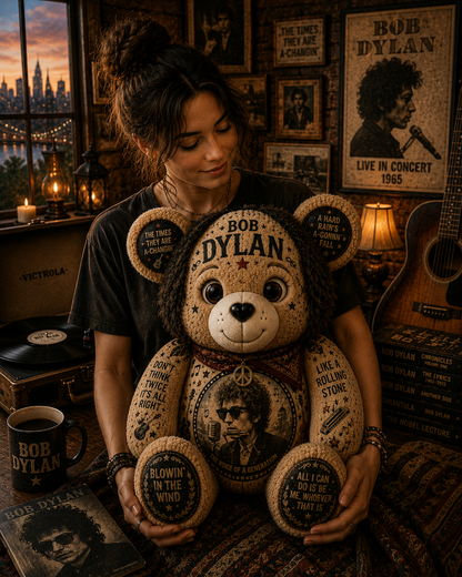 Bob Dylan Blowin’ in the Wind Bear Custom Shaped Pillow – Folk Rock Legend Music Lover Gift