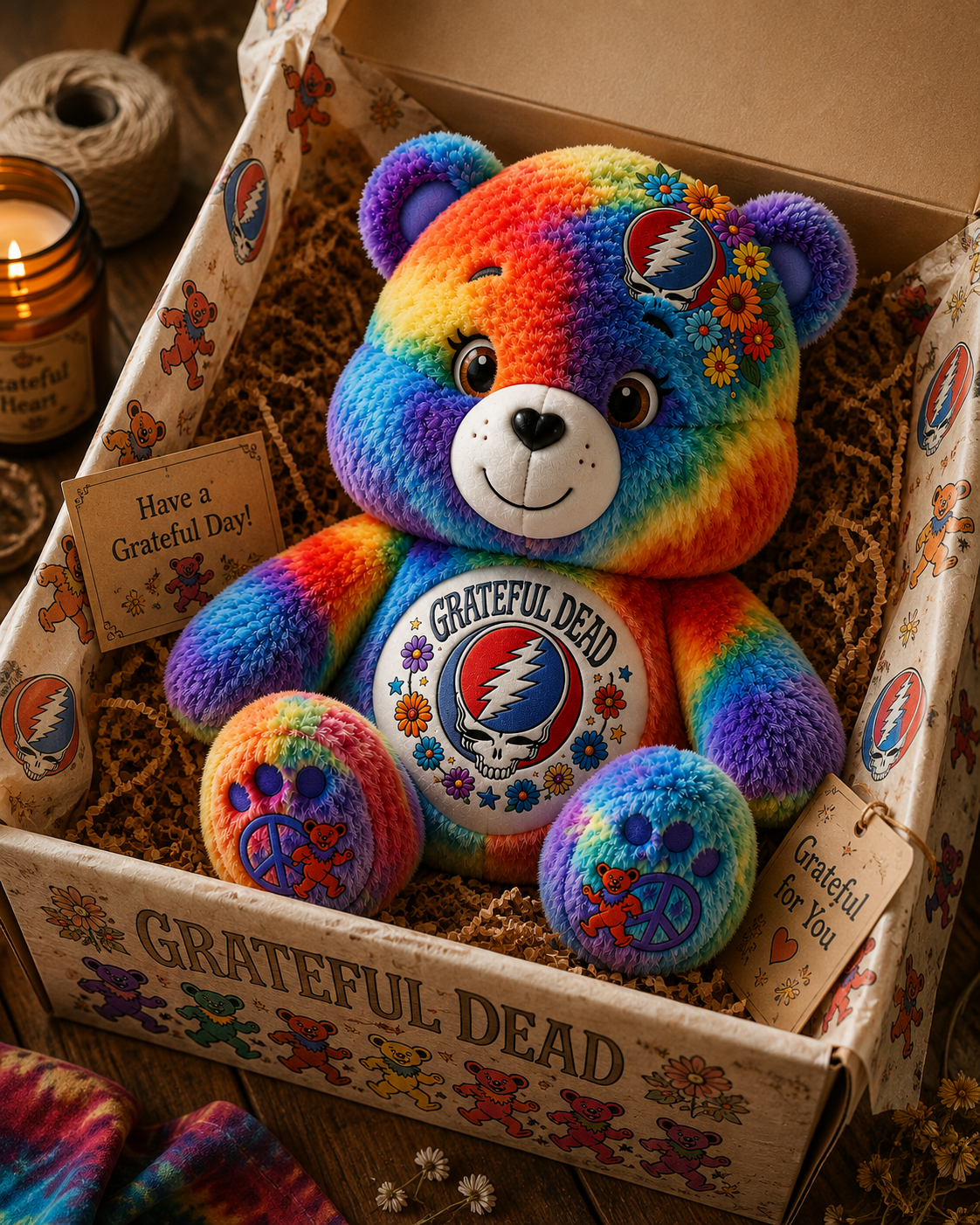 Grateful Dead Tie-Dye Bear Shaped Pillow– The Perfect Gift for Deadheads