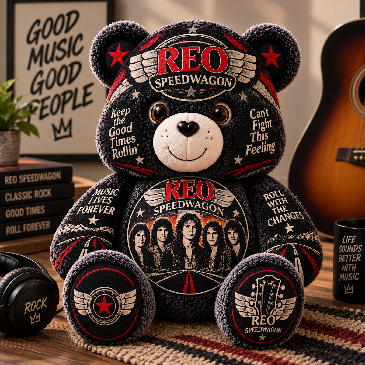REO Speedwagon Custom Shaped Bear Pillow – Can’t Fight This Feeling Classic Rock Inspired Gift for REO Speedwagon Fans
