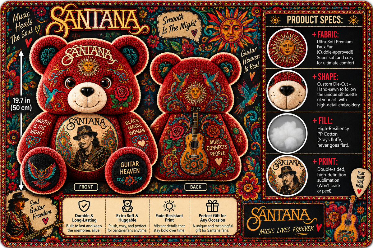 Santana Bear Custom Shaped Pillow –  Smooth Guitar Legend Music Fan Gift