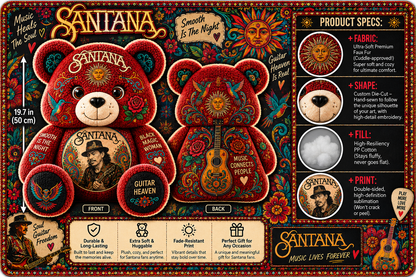 Santana Bear Custom Shaped Pillow –  Smooth Guitar Legend Music Fan Gift