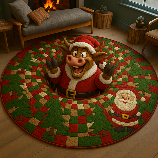 Funny Santa Cow Christmas Round Mat