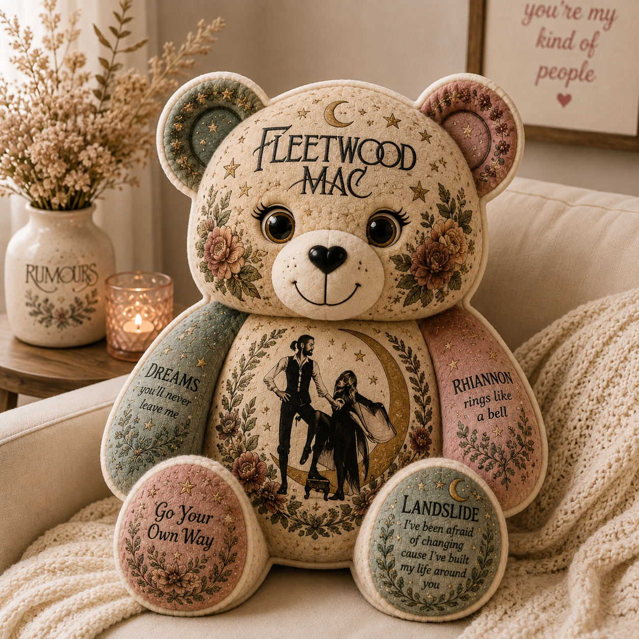 Fleetwood Mac Bear Custom Shaped Pillow – Gift for Classic Rock Lovers