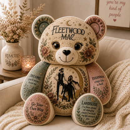 Fleetwood Mac Bear Custom Shaped Pillow – Gift for Classic Rock Lovers