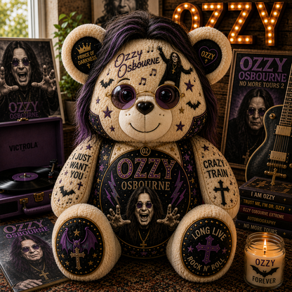 Ozzy Osbourne Bear Custom Shaped Pillow – Prince of Darkness Rock Music Fan Gift