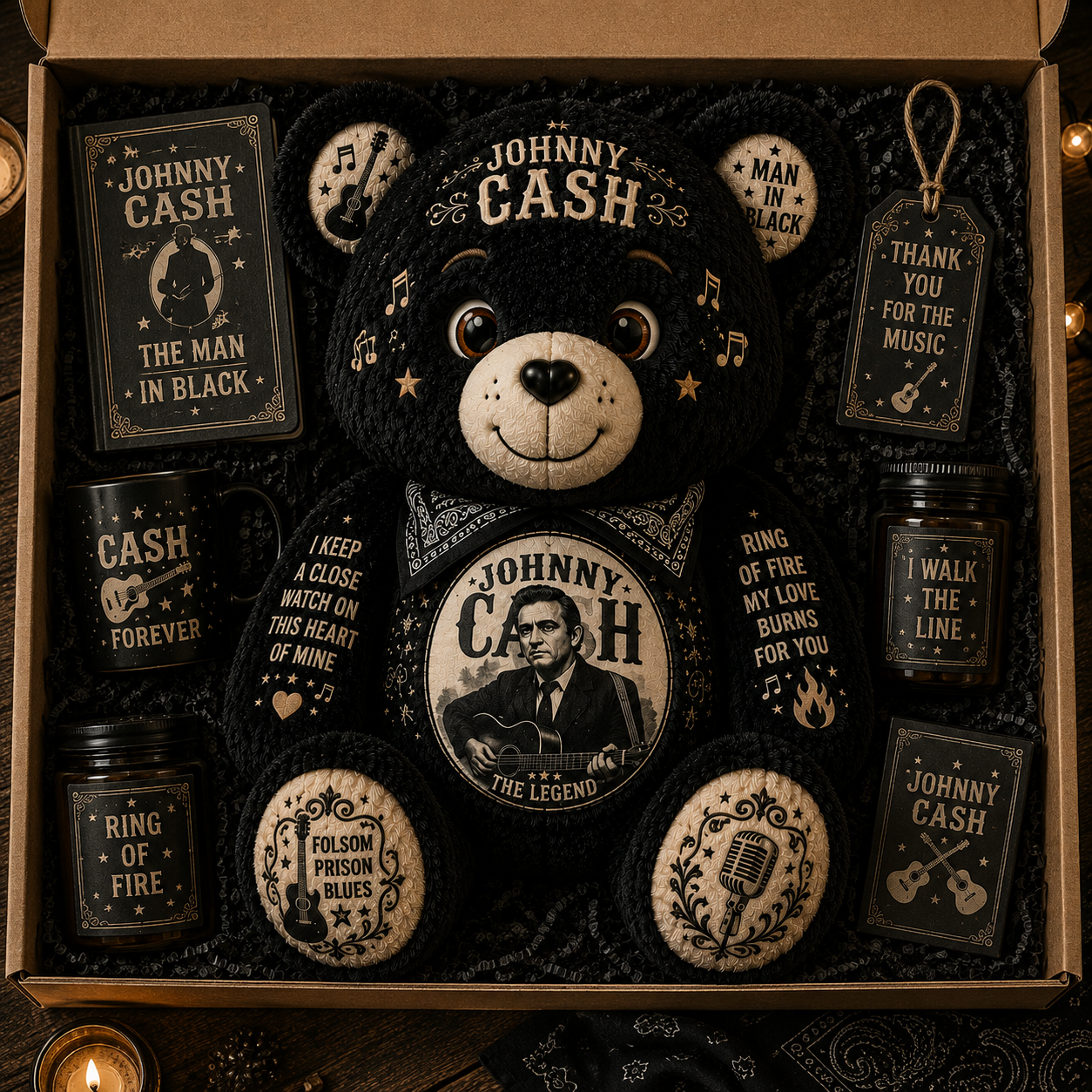 Johnny Cash Man in Black Bear Custom Shaped Pillow – Country Music Legend Gift