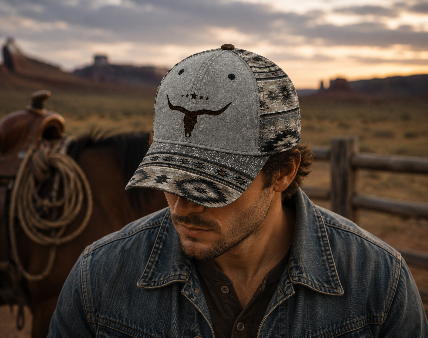 Western Longhorn Classic Cap – Vintage Southwestern Cowboy Hat