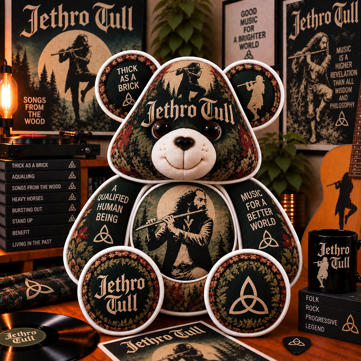 Jethro Tull Custom Shaped Bear Pillow – Progressive Folk Rock Music Inspired Gift for Fans