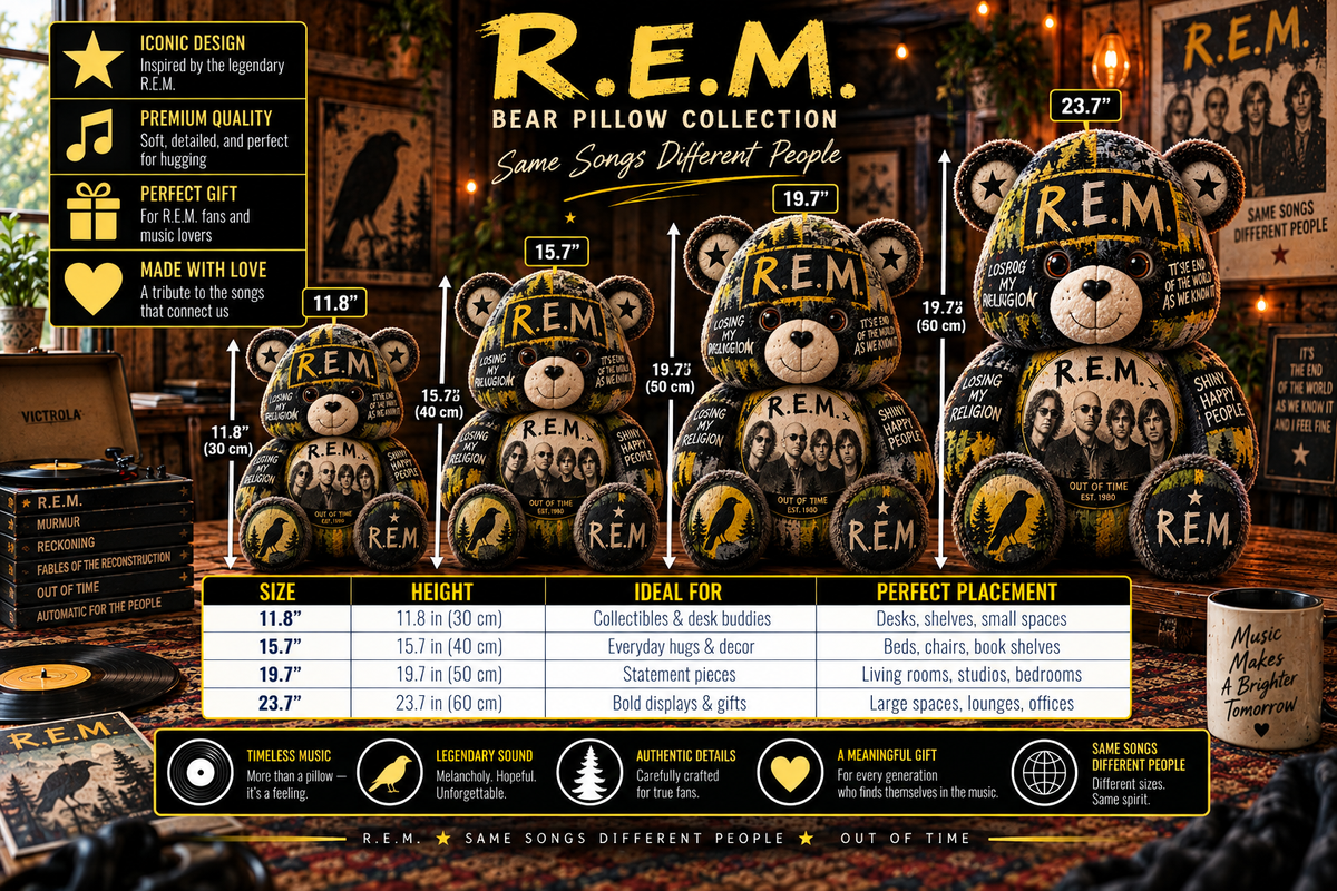 R.E.M. Bear Custom Shaped Pillow – Alternative Rock Music Fan Gift