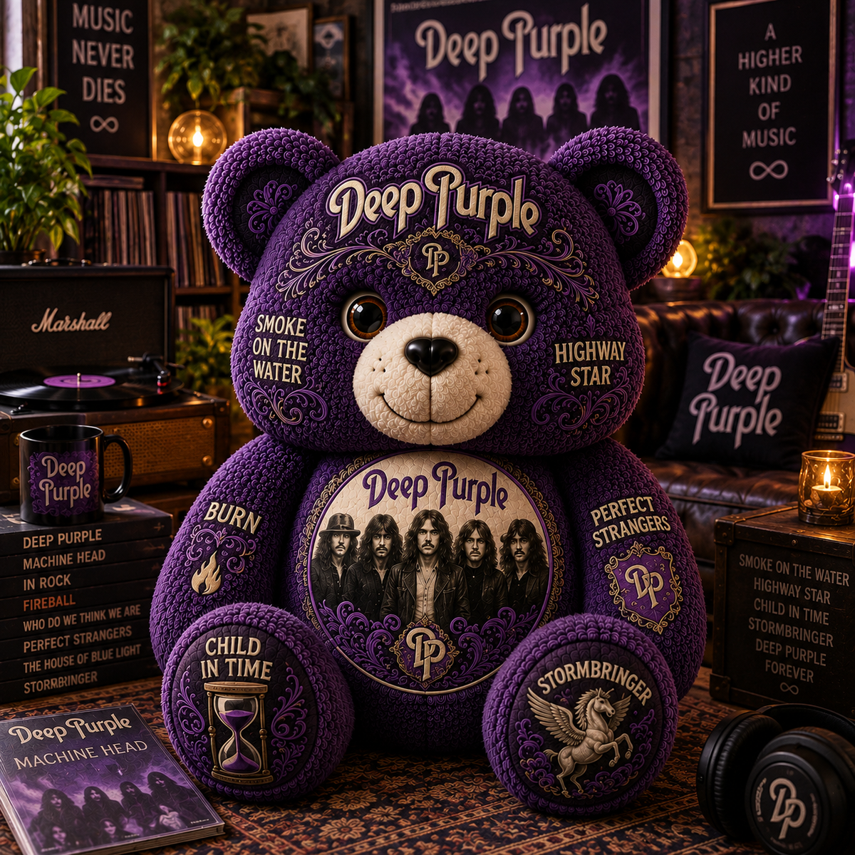 Deep Purple Bear Custom Shaped Pillow – Classic Rock Music Fan Gift
