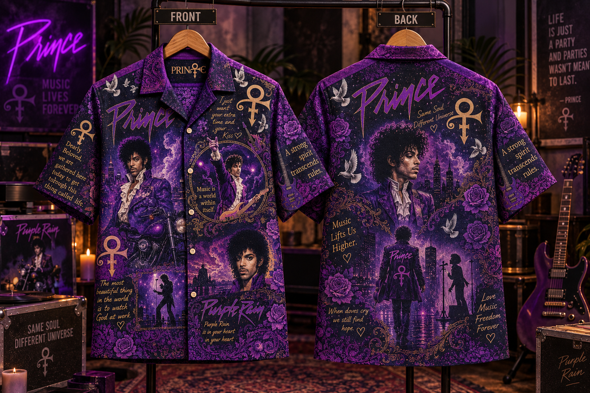 Prince Purple Rain Hawaiian Shirt – Music Legend Fan Gift, Purple Rock Music Lover Button-Up Shirt