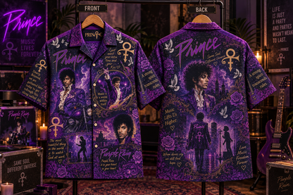 Prince Purple Rain Hawaiian Shirt – Music Legend Fan Gift, Purple Rock Music Lover Button-Up Shirt