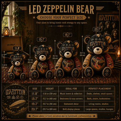 Led Zeppelin Bear Custom Shaped Pillow – Gift for Classic Music Lover