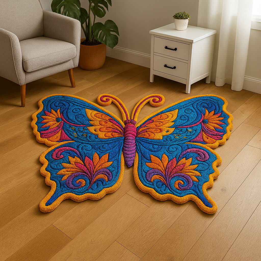 Butterfly Flowers Shaped Doormat/ Rug