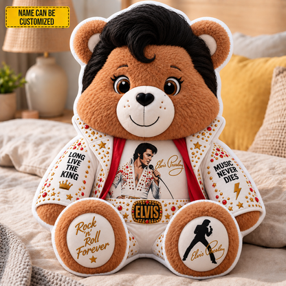 Elvis Presley Custom Shaped Bear Pillow – King of Rock ’n’ Roll Music Inspired Gift for Fans