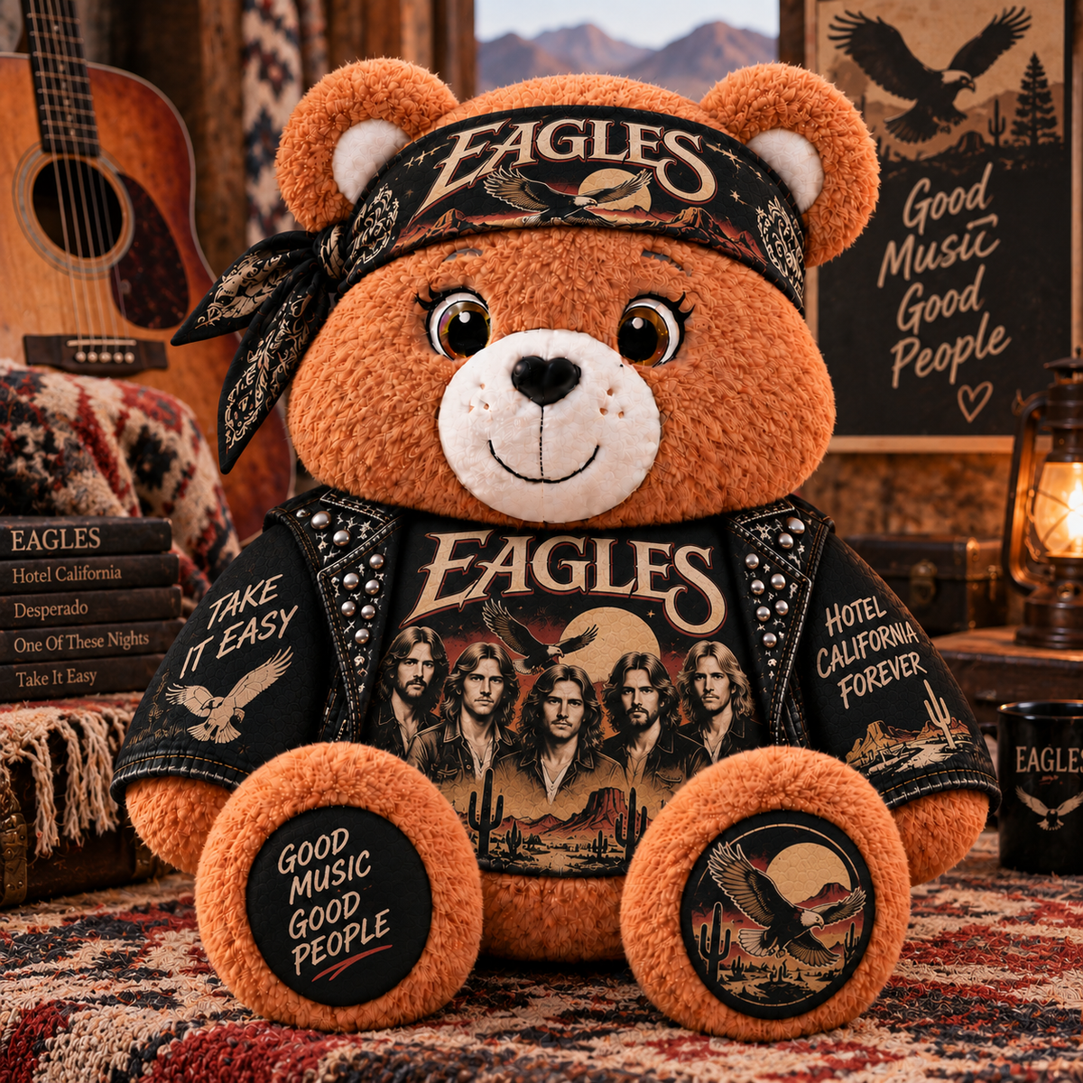 Eagles Custom Shaped Bear Pillow – Hotel California Take It Easy Classic Rock Music Inspired Gift for Eagles Fans
