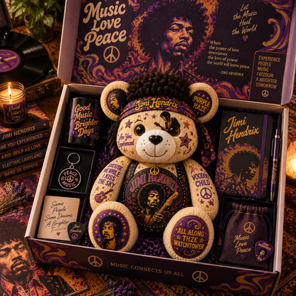Jimi Hendrix Bear Custom Shaped Pillow – Purple Haze Rock Music Fan Gift