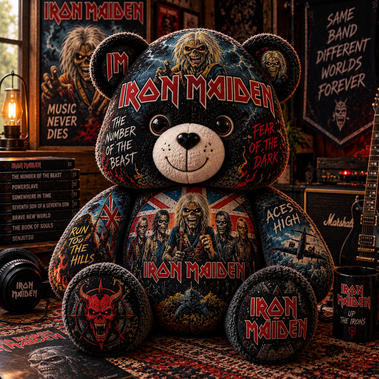 Iron Maiden Bear Custom Shaped Pillow – Fear of the Dark Heavy Metal Music Fan Gift, Rock Collectible