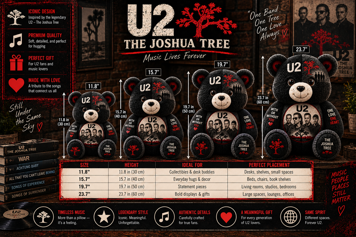 U2 Band Bear Custom Shaped Pillow – Rock Music Legend Gift