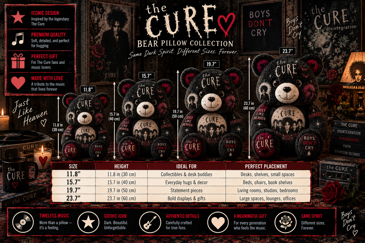 The Cure Bear Custom Shaped Pillow – Boys Don’t Cry Gothic Rock Music Fan Gift, Alternative Rock Lover Decor