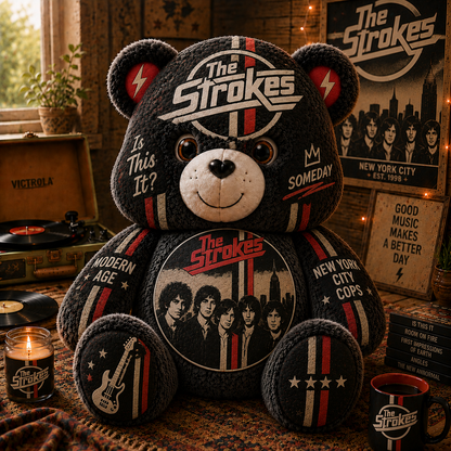 The Strokes Custom Shaped Bear Pillow – Indie Rock Music Inspired Gift for The Strokes Fans
