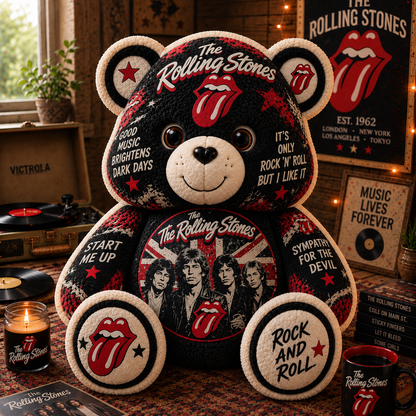 The Rolling Stones Bear Custom Shaped Pillow – Gift for Fans & Classic Rock Lovers 2