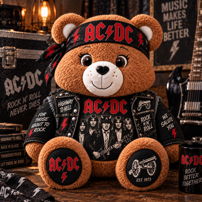 AC/DC Custom Shaped Bear Pillow – Classic Rock Inspired Gift for AC/DC Fans