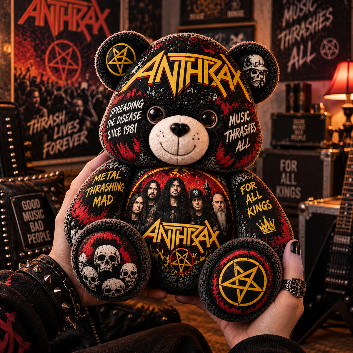 Anthrax Bear Custom Shaped Pillow – Thrash Metal Music Fan Gift