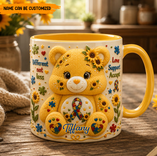 Personalized Autism Bear Accent Mug