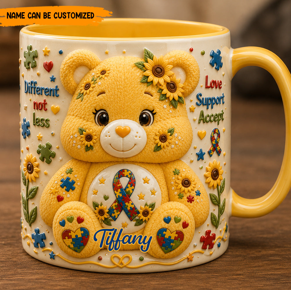 Personalized Autism Bear Accent Mug