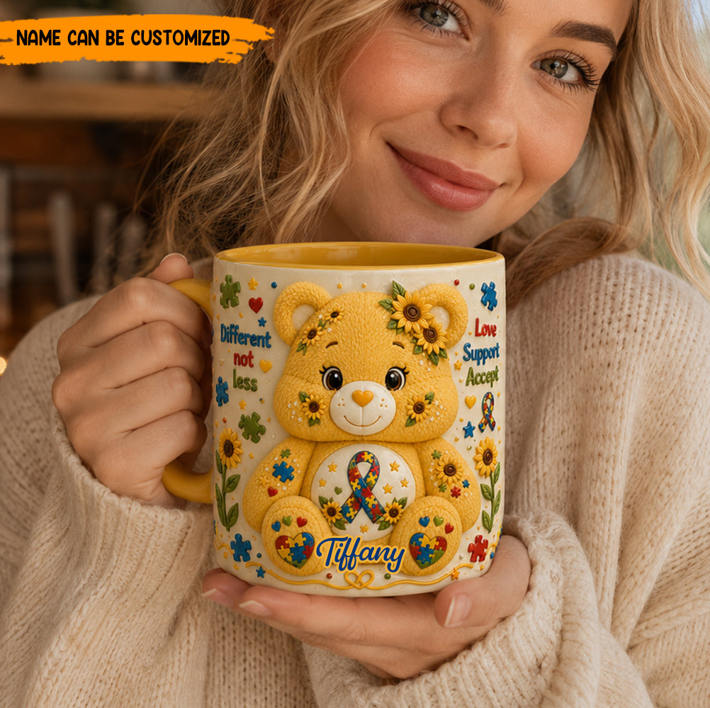 Personalized Autism Bear Accent Mug