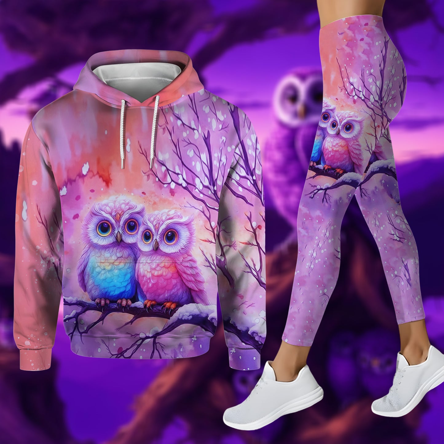 Couple Owl - Personalized Couple Hoodie and Leggings